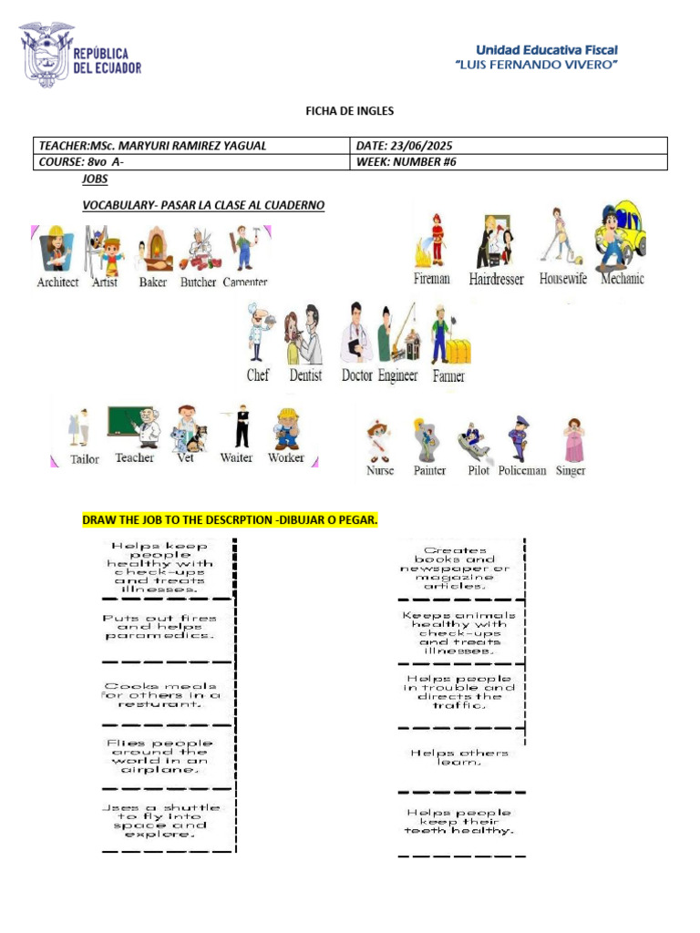 Ficha de Ingles - 8vo - Semana #6 - 23 - 06 - 2025 | PDF
