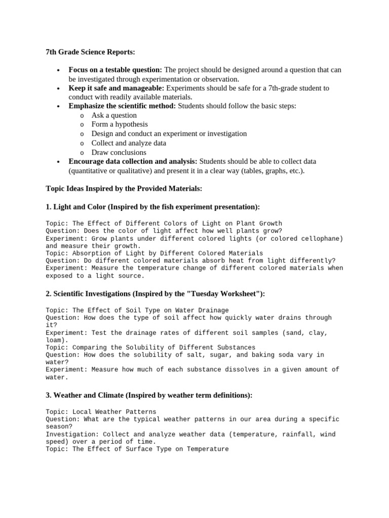 7th Grade Science Project Guidelines | PDF | Experiment | Scientific Method