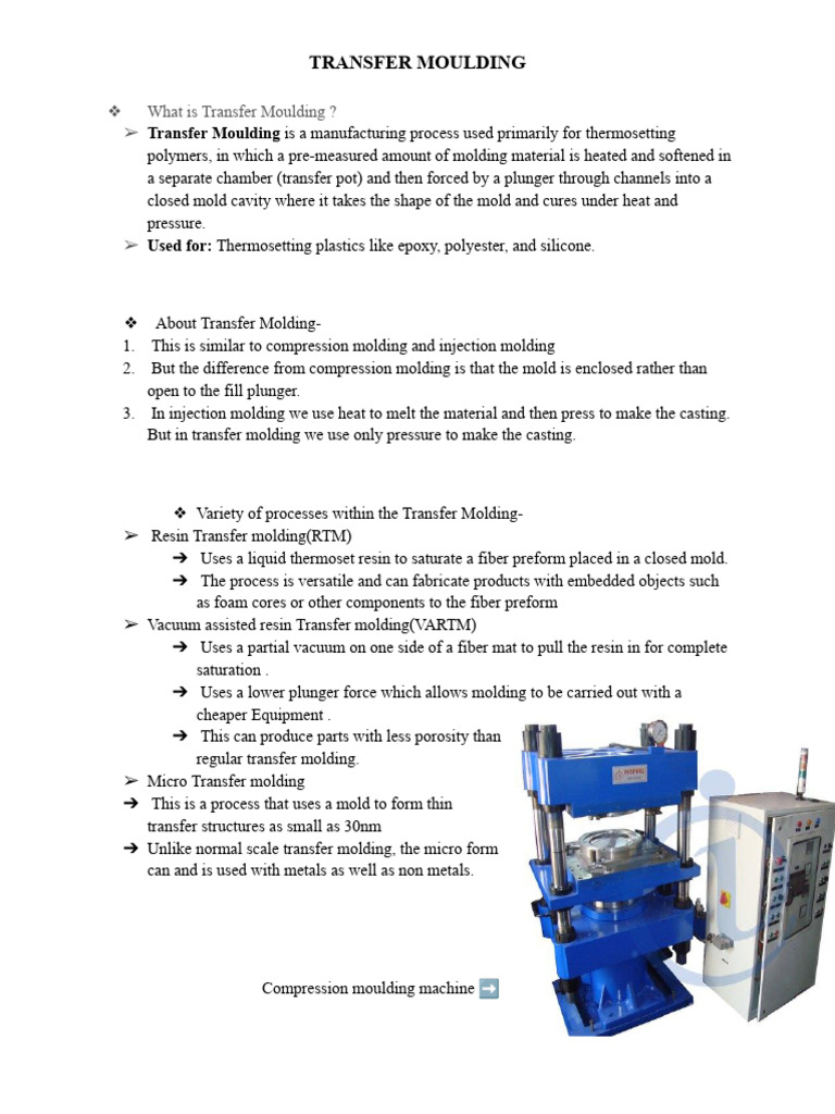 Overview of Transfer Moulding Process | PDF | Organic Polymers | Materials