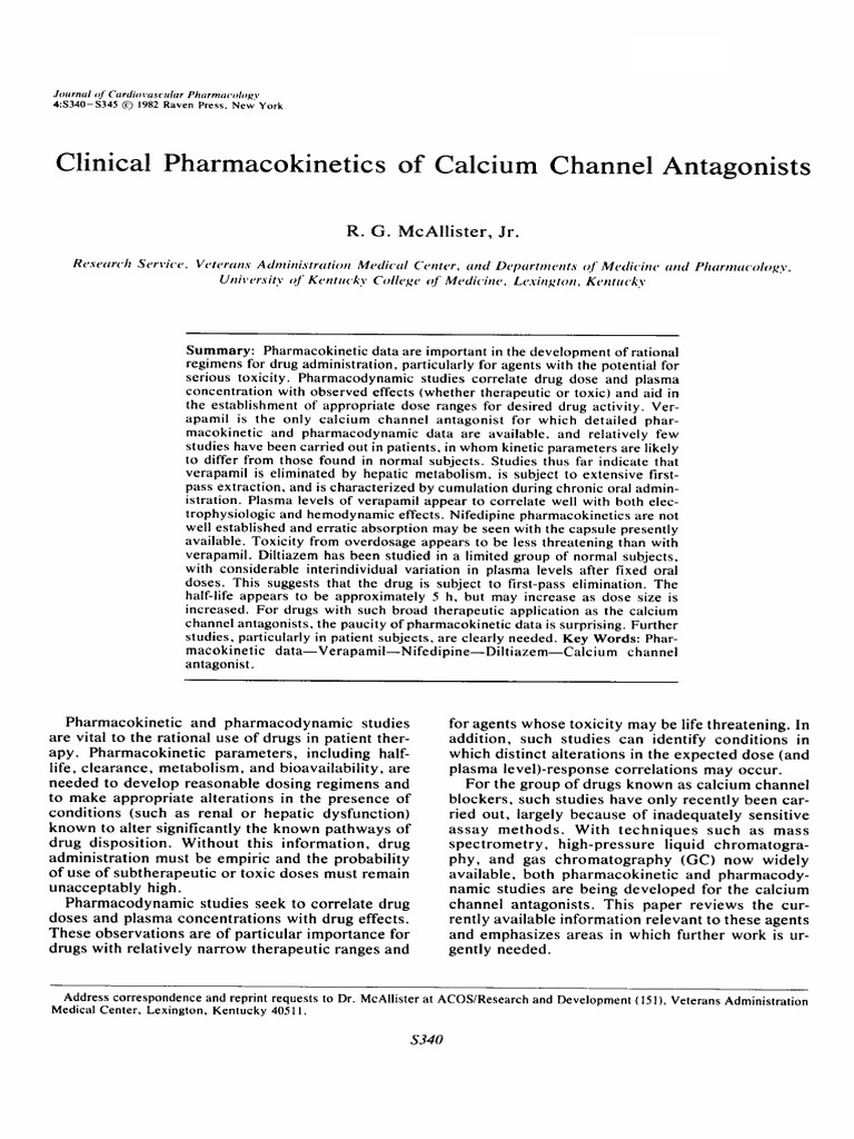 Clinical Pharmacokinetics of Calcium Channel.16 | PDF