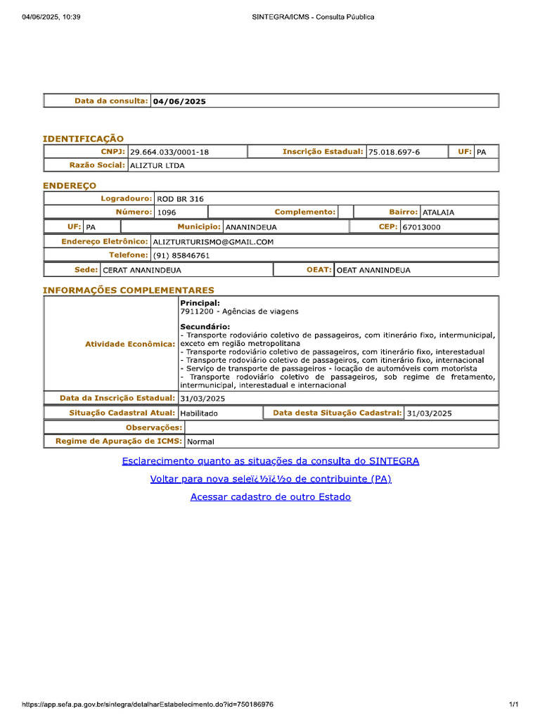 Sintegra Ativo | PDF