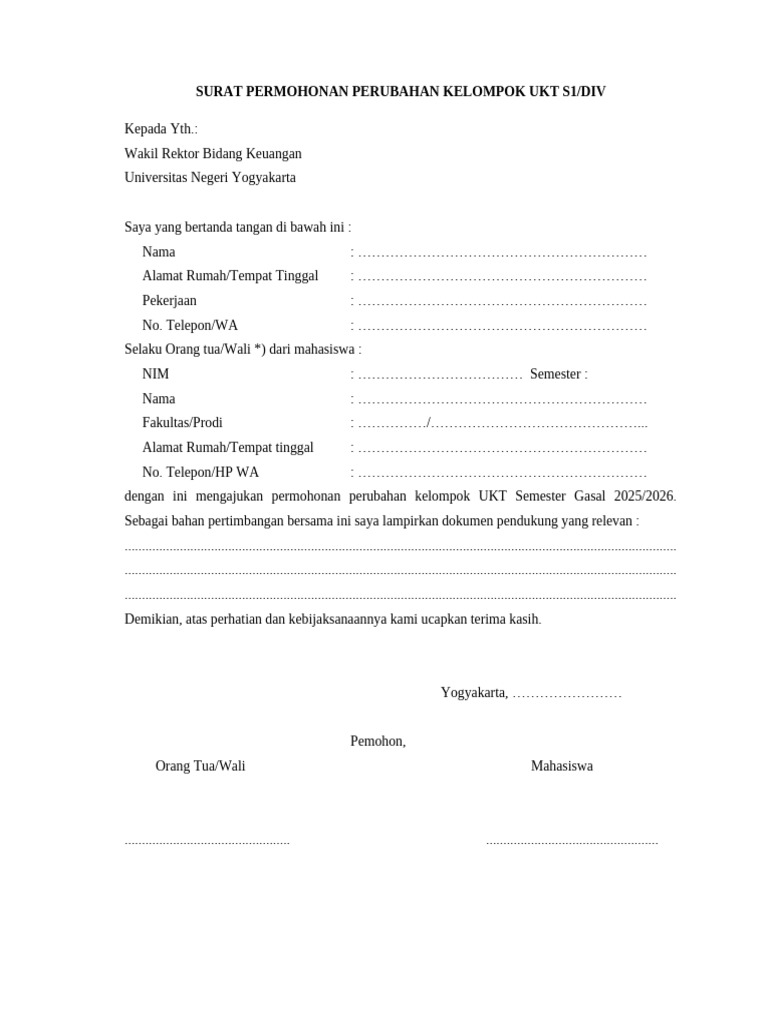 Permohonan Perubahan Ukt | PDF