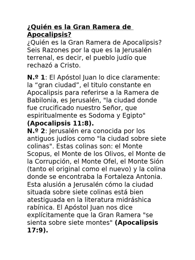 La Gran Ramera de Apocalipsis: Jerusalén | PDF | Libro de revelación ...