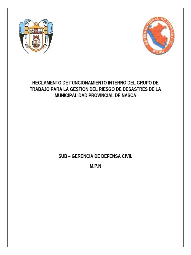 Reglamento Interno Grupo de Trabajo | PDF | Gobierno local | Defensa Civil