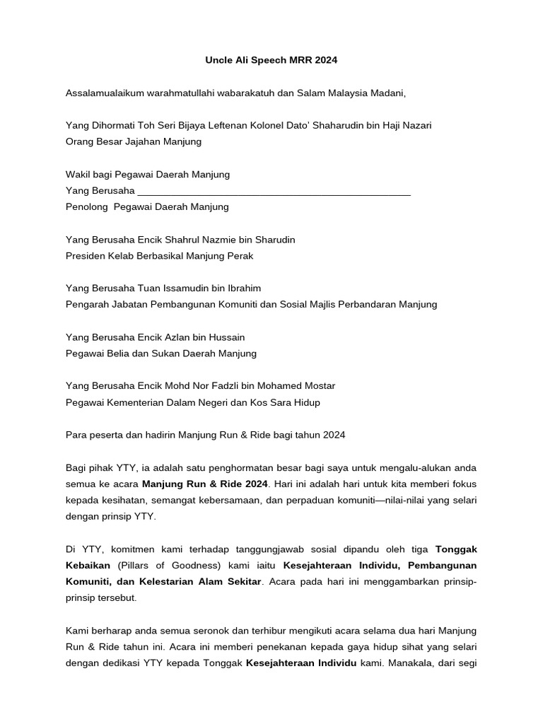 Ucapan Uncle Ali di Manjung Run 2024 | PDF