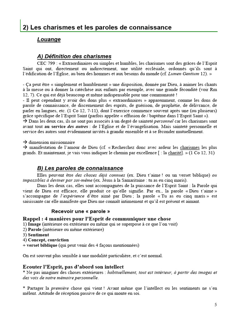 Charismes et Paroles de Connaissance | PDF | Dieu | Saint