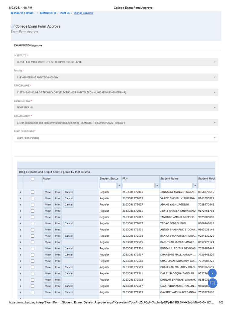 Final Year - E&tc Engg - Exam Form Not Filled Student List - 2024-25 ...