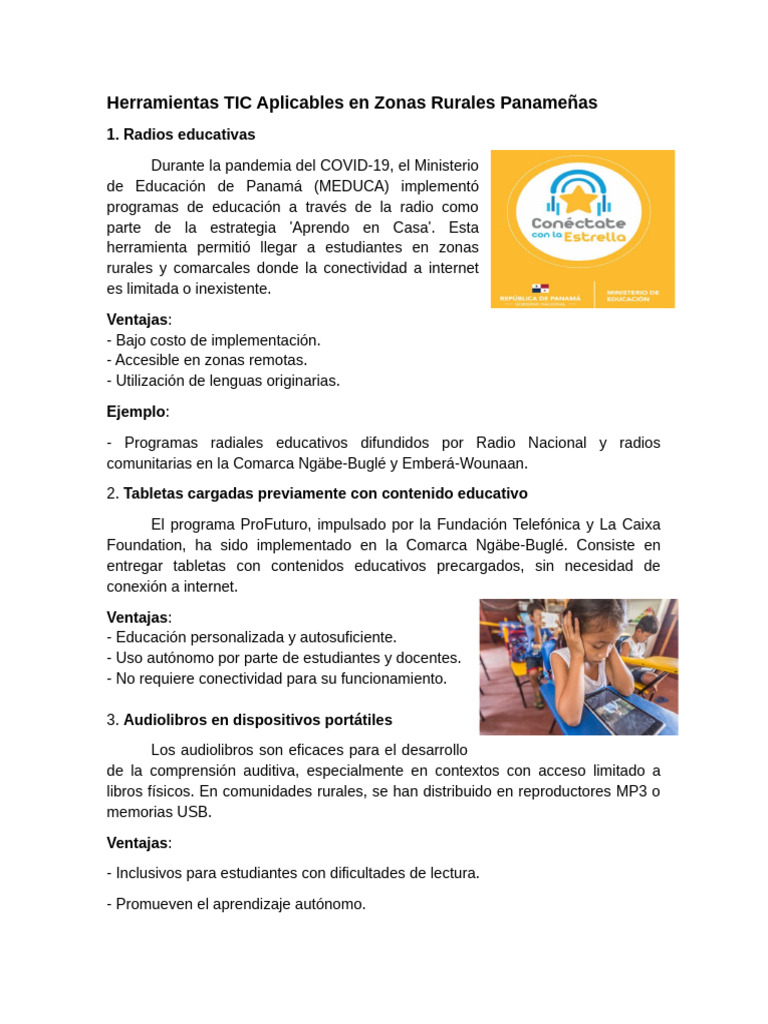 TIC para Educación en Zonas Rurales Panamá | PDF | Tableta | Internet