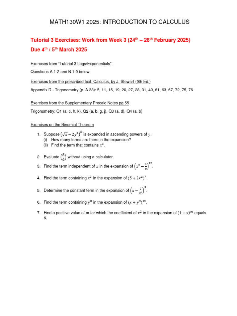 MATH130W1 2025 Tutorial 3 With Exercises | PDF | Trigonometry ...