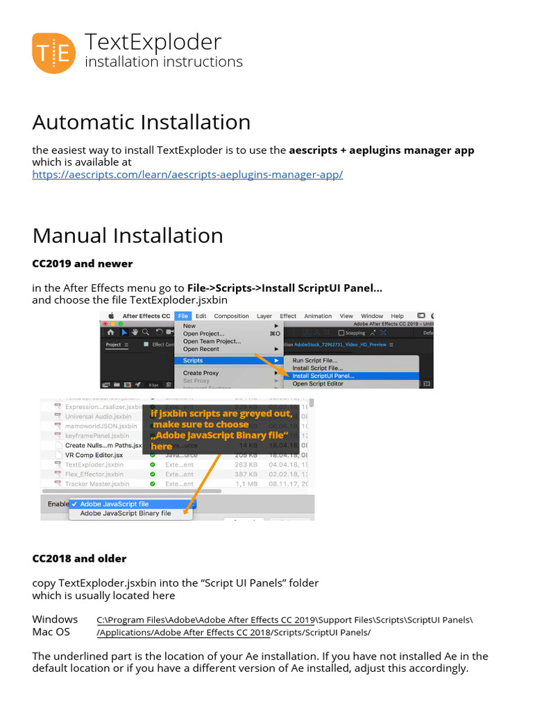 Installing TextExploder in After Effects | PDF