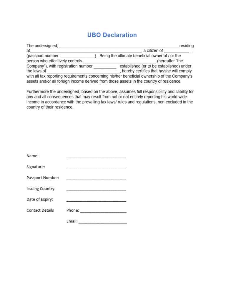 UBO Declaration Form Template | PDF
