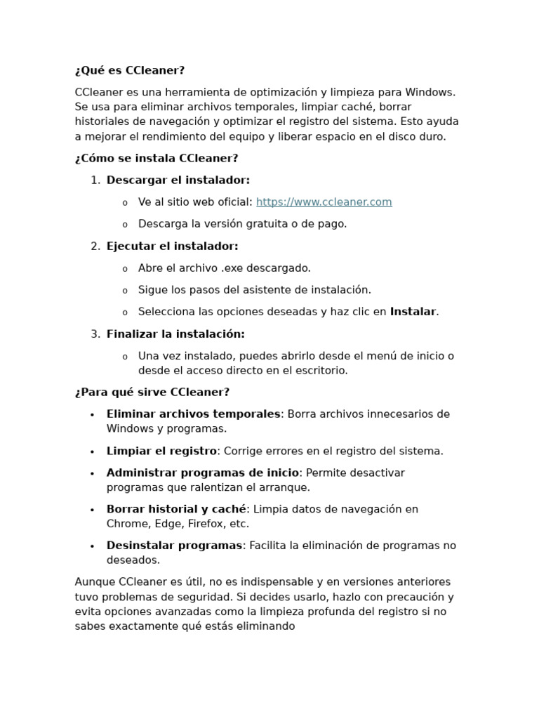 Guía de uso y características de CCleaner | PDF