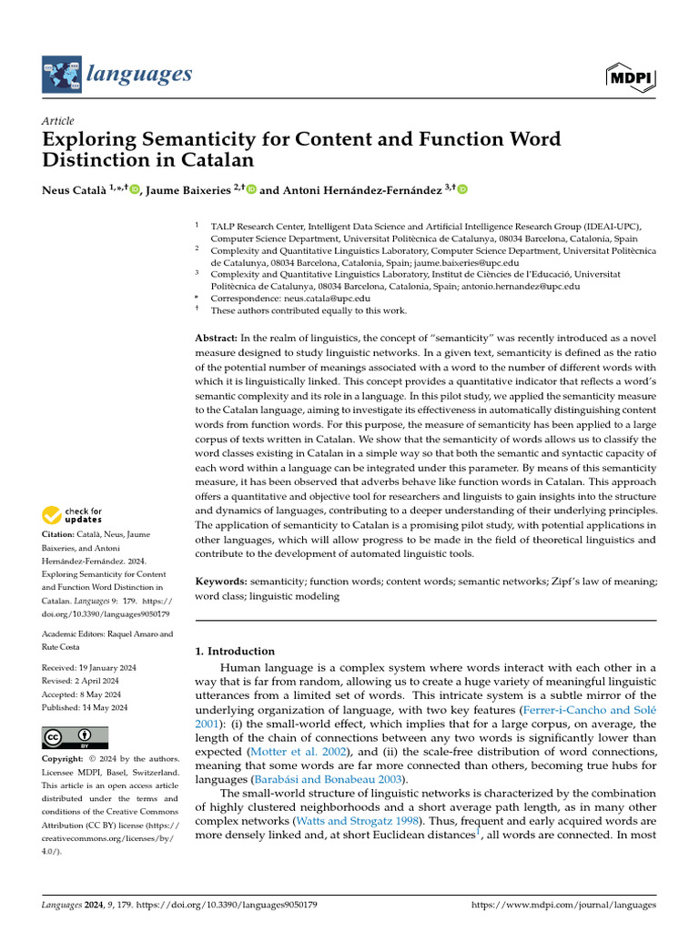 Exploring Semanticity For Content and FunctionWord Distinction in ...