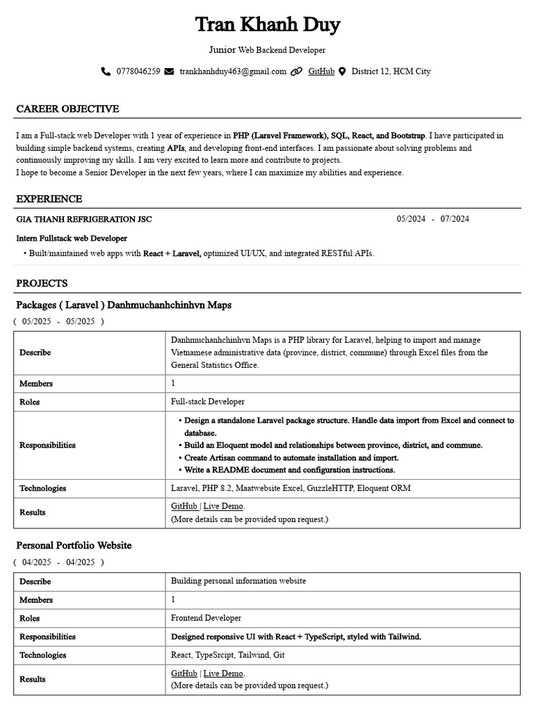 Junior Full-Stack Developer Profile | PDF | Php | Software Engineering