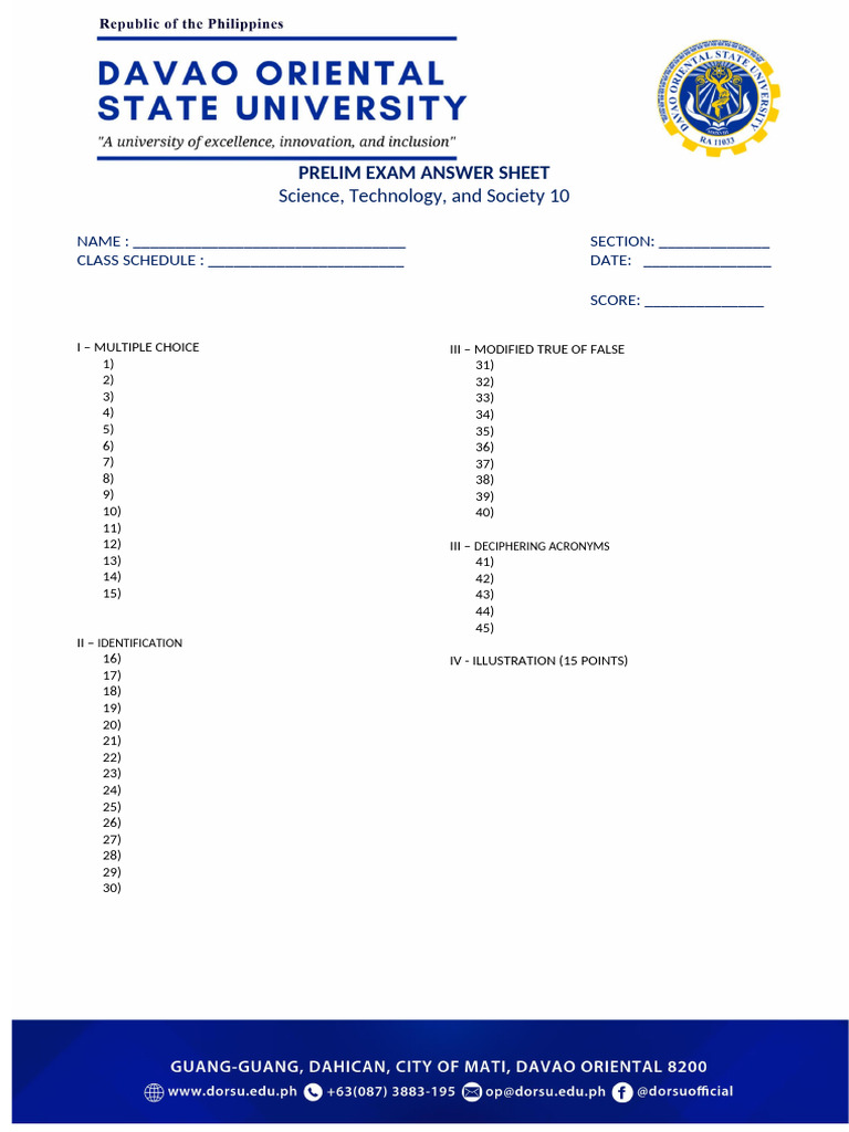 PRELIM Answer Sheet | PDF