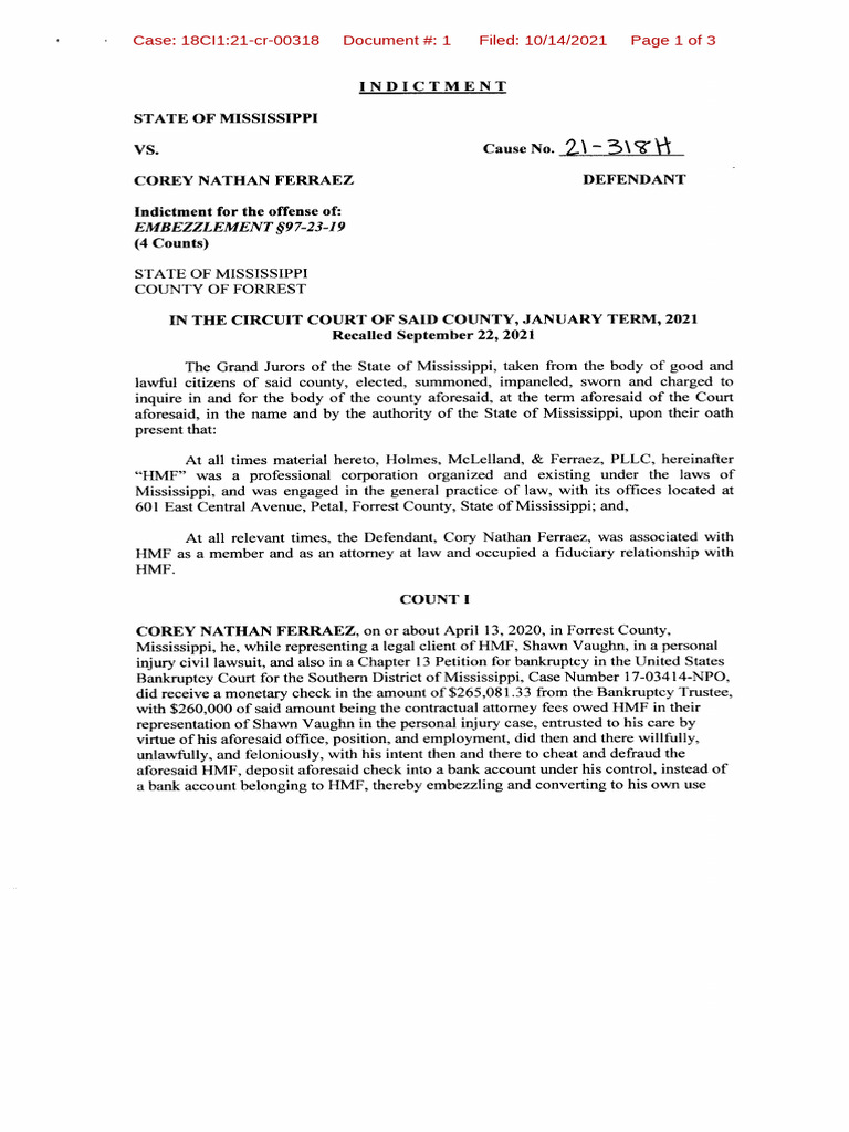 Cory Ferraez Legal Case Documents | PDF