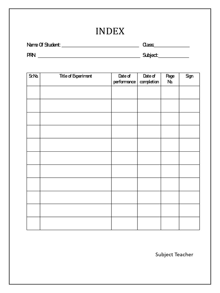 Class 12 Practical File Index | PDF