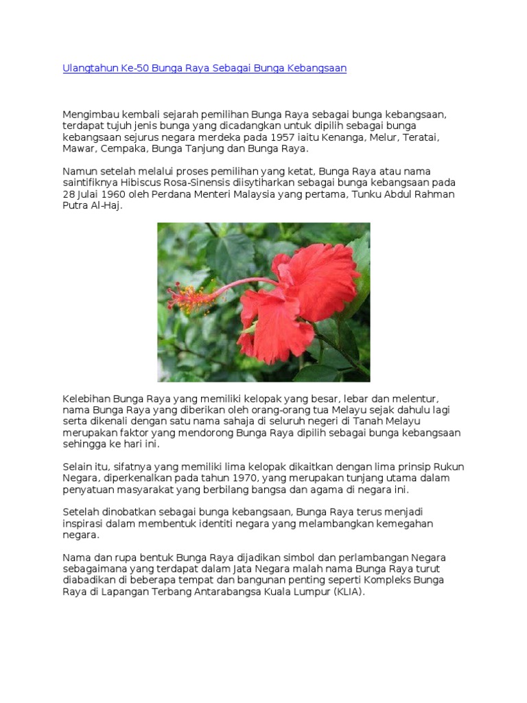 Sejarah Bunga Raya sebagai Bunga Kebangsaan | PDF