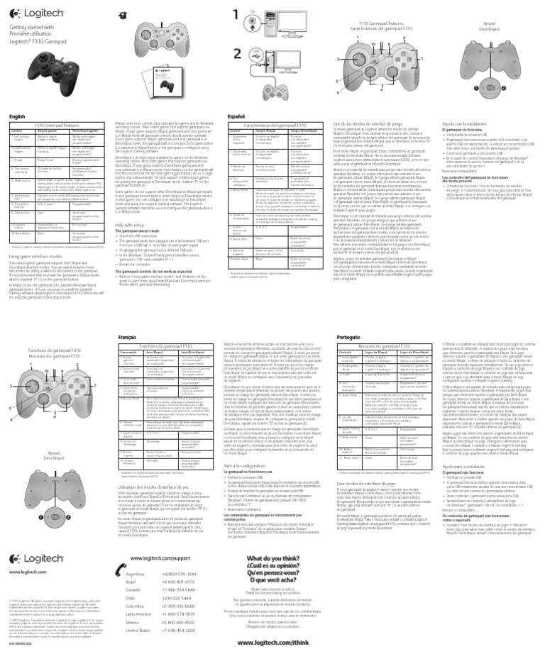 Guía de inicio para Logitech F310 Gamepad | PDF | Componentes ...