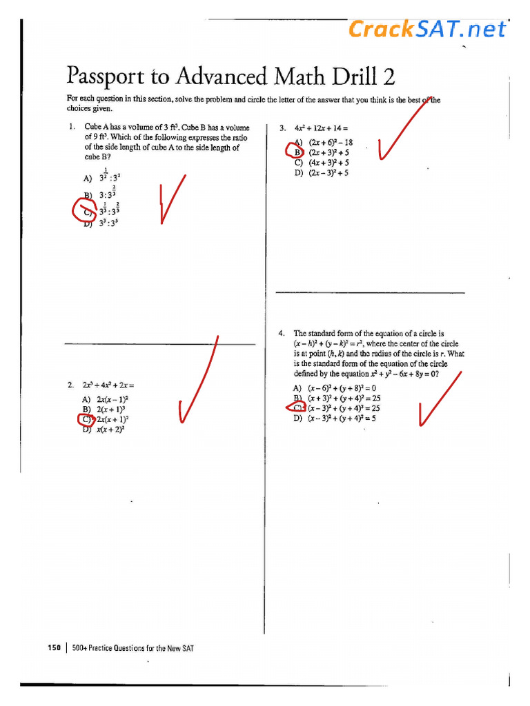 SAT Passport To Advanced Math Practice Test 2 | PDF | Circle | Sat