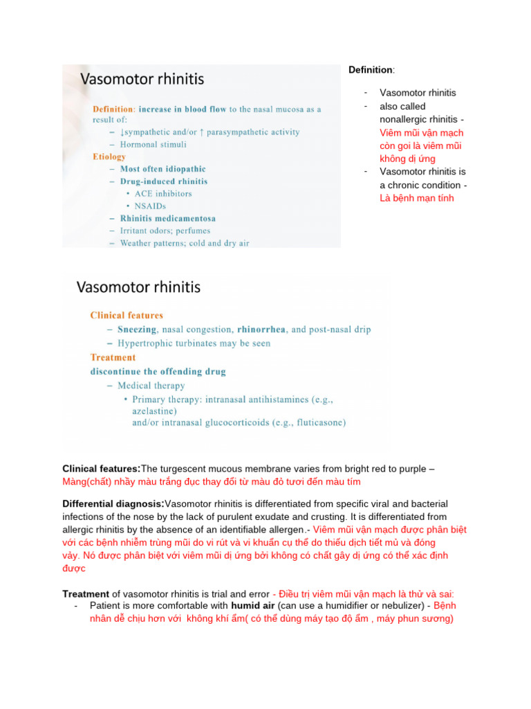 Vasomotor Rhinitis Viêm Mũi Vận Mạch | PDF