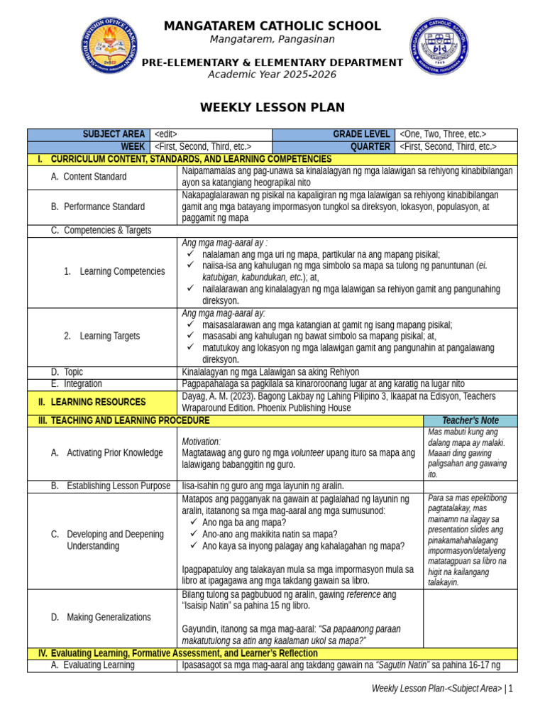 Weekly Lesson Plan | PDF