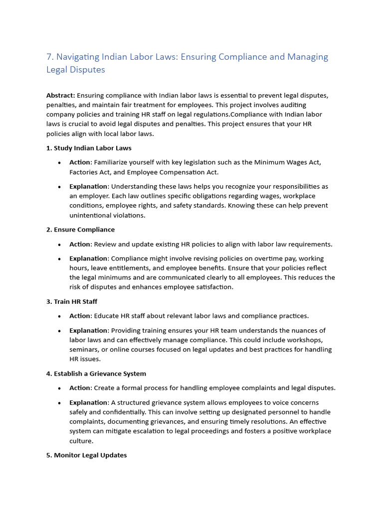 Indian Labor Law Compliance Guide | PDF | Employment | Labour Law