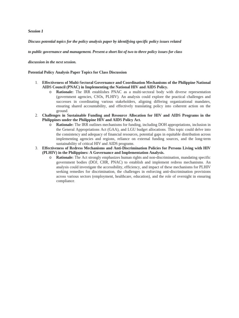 Policy Analysis Topics on HIV Governance | PDF