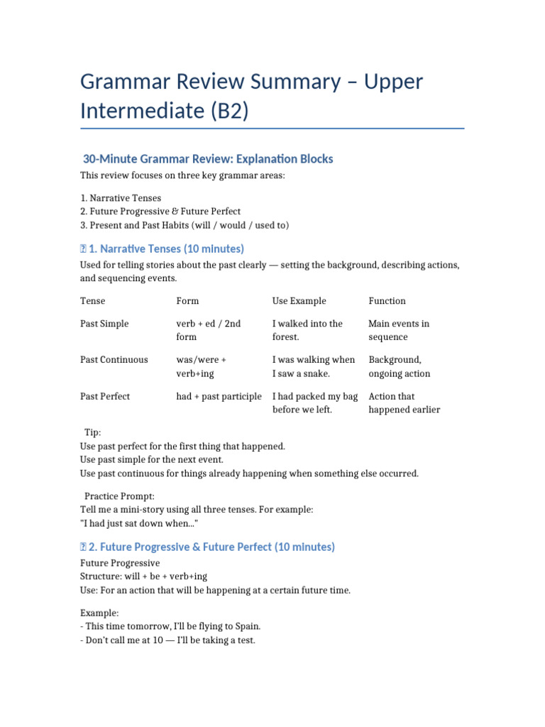 Upper Intermediate Grammar Review B2 | PDF | Perfect (Grammar ...