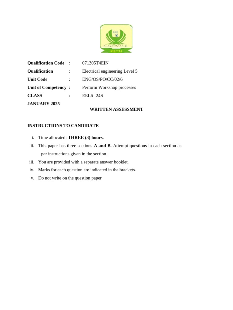 Electrical Workshop Practice Assessment | PDF