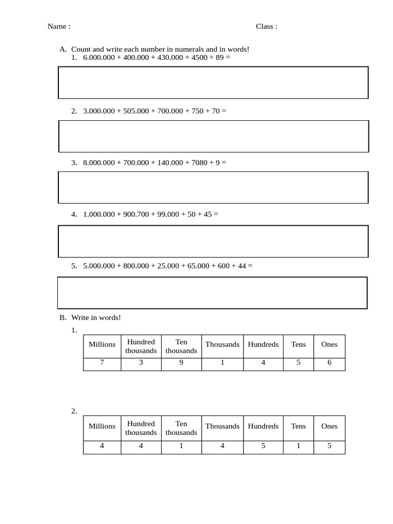 Number Writing and Counting Exercises | PDF