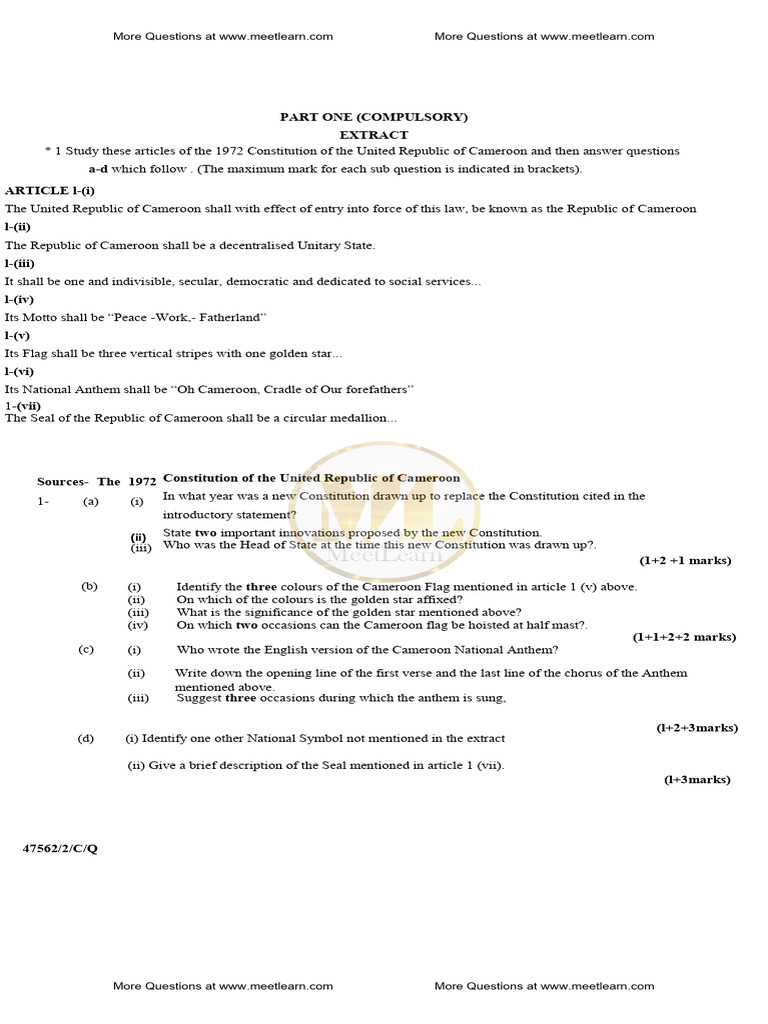 Cameroon GCE O Level Citizenship Exam 2022 | PDF | Justice | Crime ...