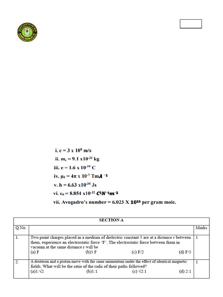 Class XII Physics Exam Paper 2025-26 | PDF | Magnetic Field | Force