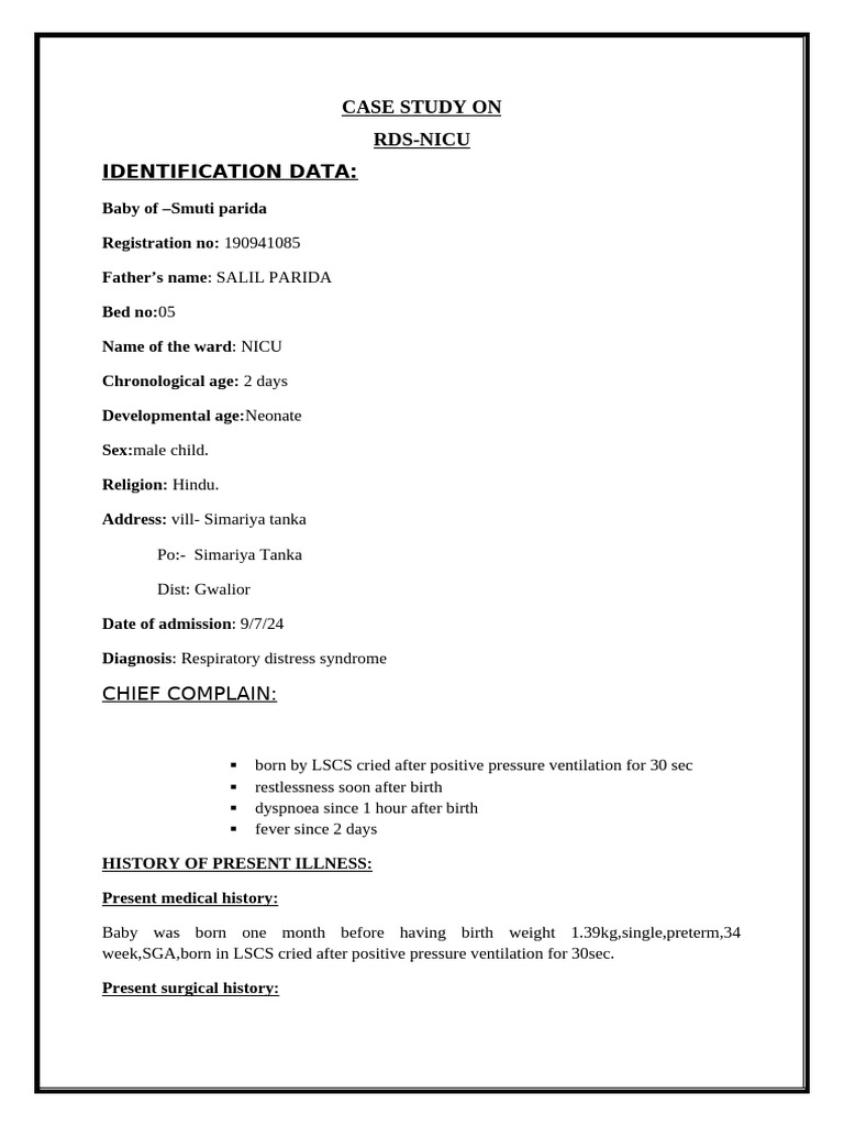 NICU Case Study: RDS in Preterm Infant | PDF | Nursing | Medicine