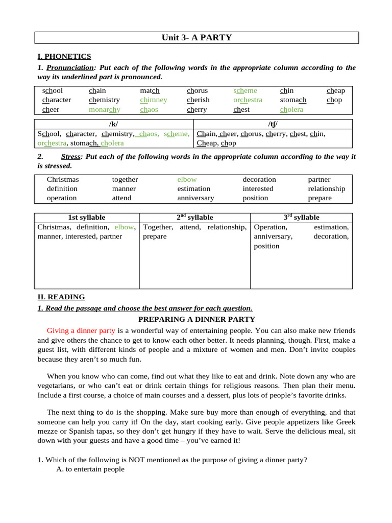 Phonetics and Dinner Party Guide | PDF | Meal | Dinner