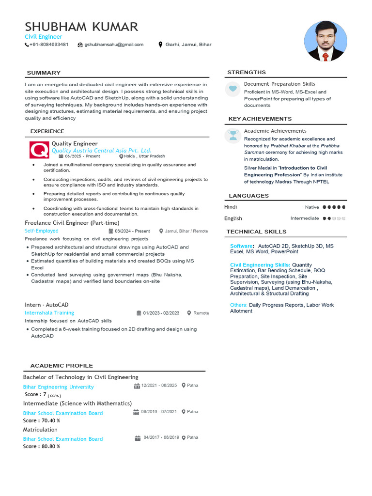 Shubham Kumar Resume Update June 25-1 | PDF | Civil Engineering ...