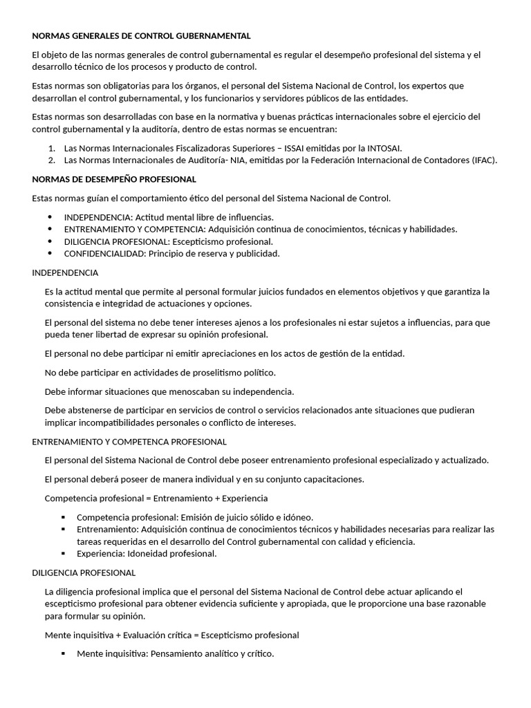 Normas Generales de Control Gubernamental | PDF | Auditoría | Calidad ...