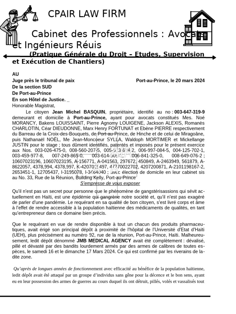 Requete Au Juge de Paix de La Section | PDF | Justice | Crime et violence
