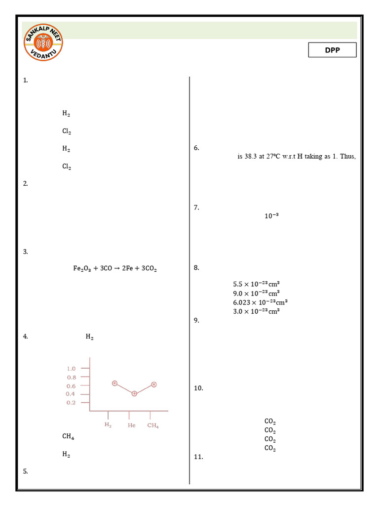 NEET 2026 Chemistry Mole Concept Questions | PDF | Mole (Unit) | Chlorine