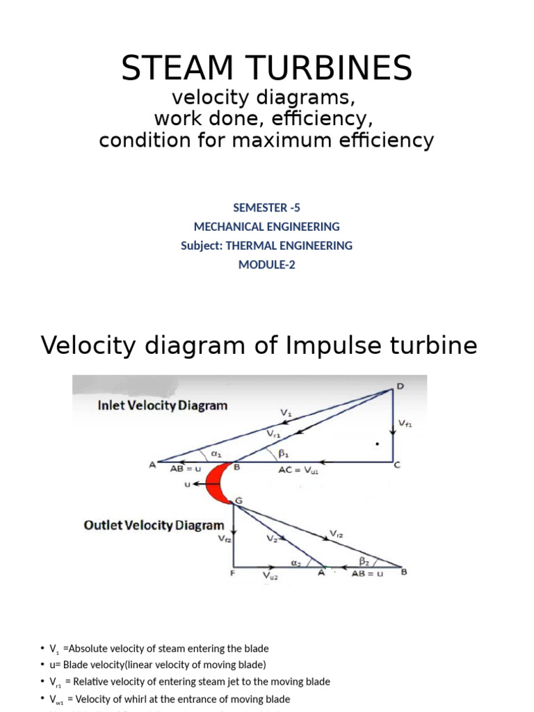 Velocity Diagrams in Steam Turbines | PDF | Turbine | Mechanics