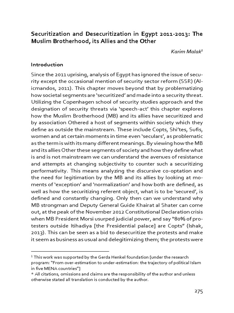 Securitization and Desecuritization in Egypt 2011-2013: The Muslim ...