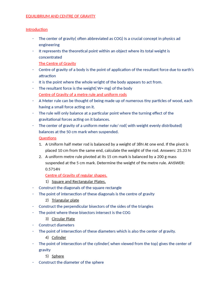 Understanding Center of Gravity and Equilibrium | PDF | Center Of Mass ...