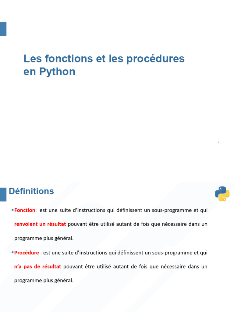 Fonctions et procédures en Python | PDF | Python (Langage de ...