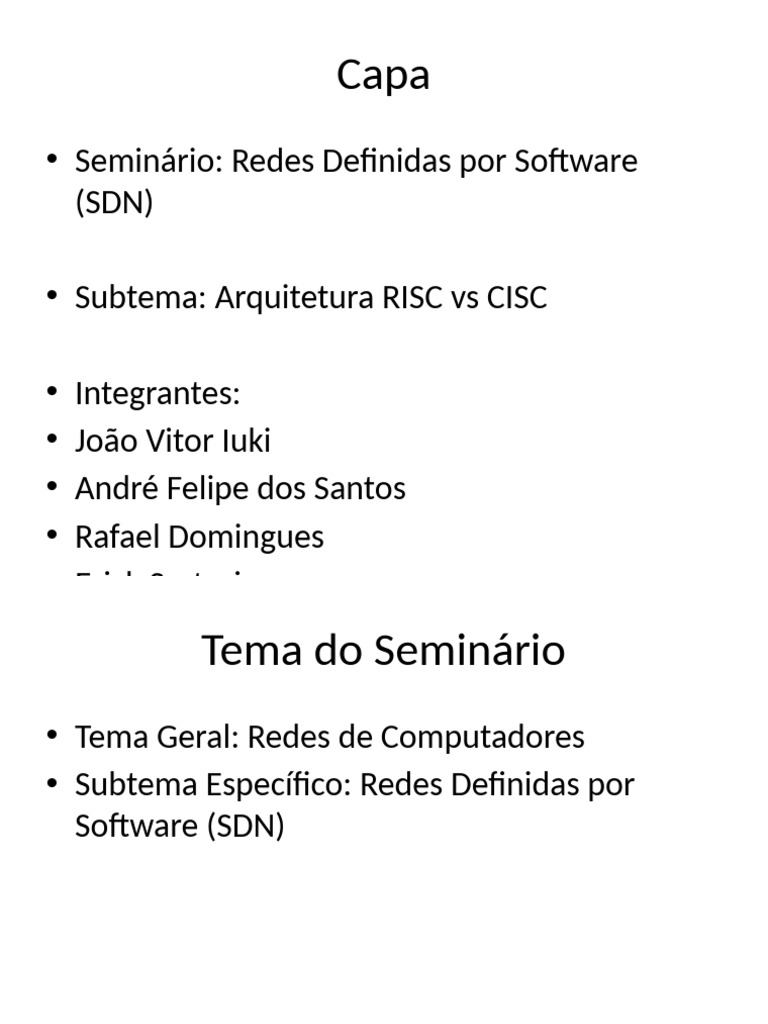 SDN: Arquitetura RISC vs CISC | PDF