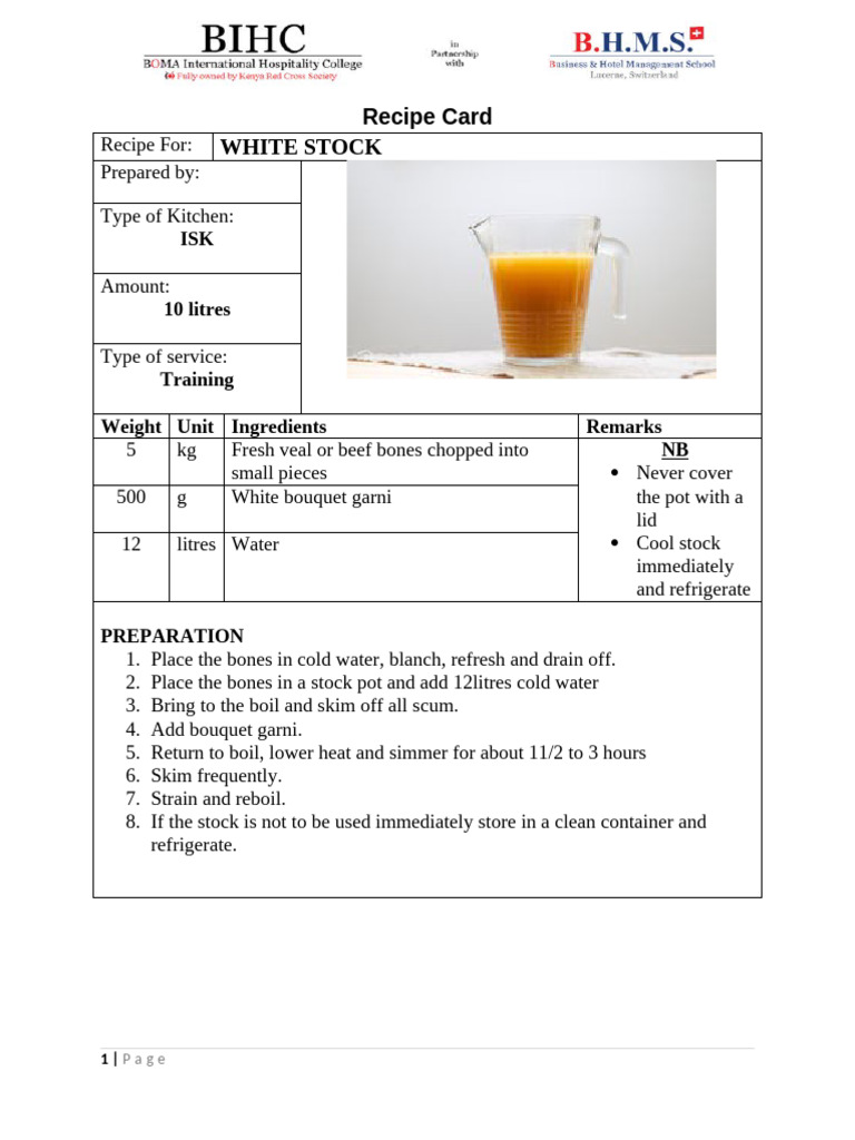 White Stock Recipe | PDF