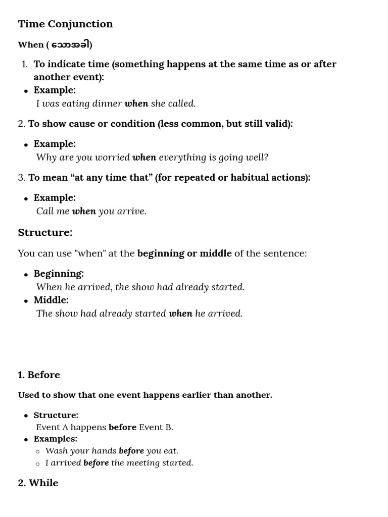 Time Conjunctions Explained | PDF
