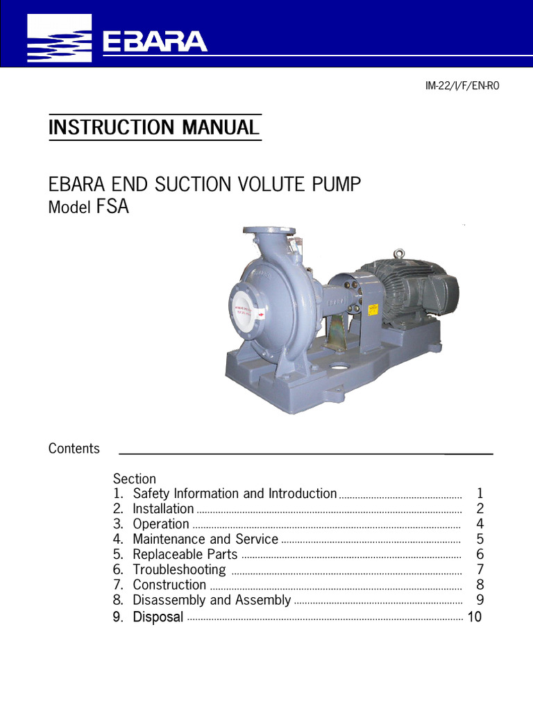 EBARA FSA Pump Instruction Manual | PDF | Pump | Mechanical Engineering