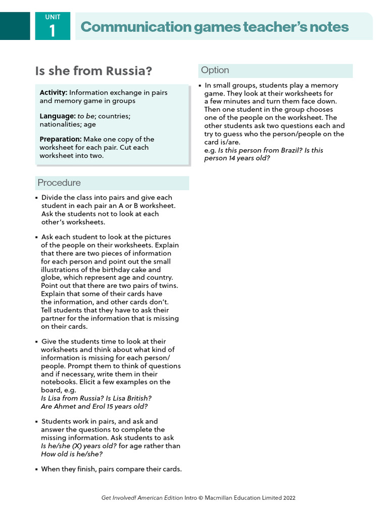Communication Games for ESL Classes | PDF