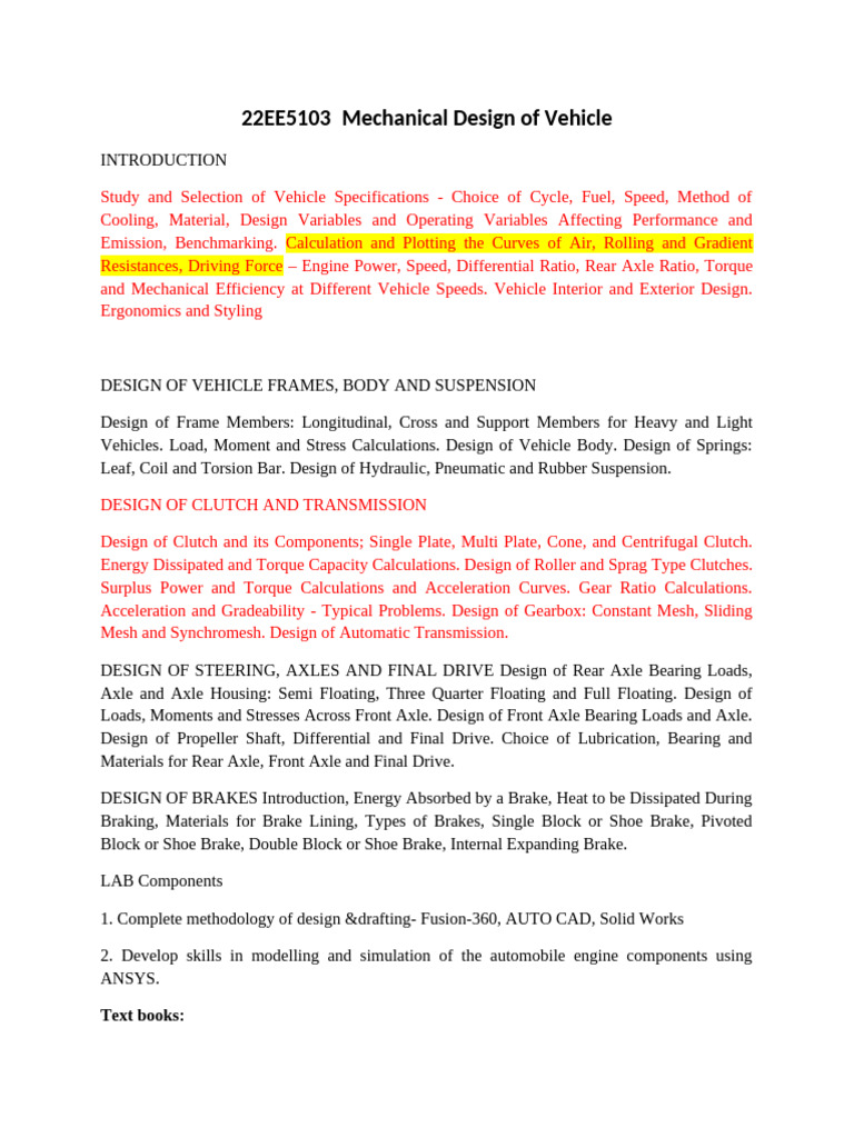 Mechanical Desigh of Vehicle-Sys | PDF