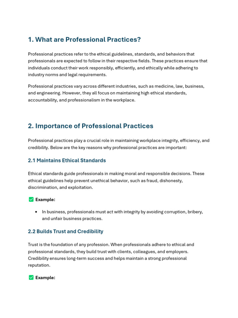 Importance of Professional Practices | PDF | Regulatory Compliance ...